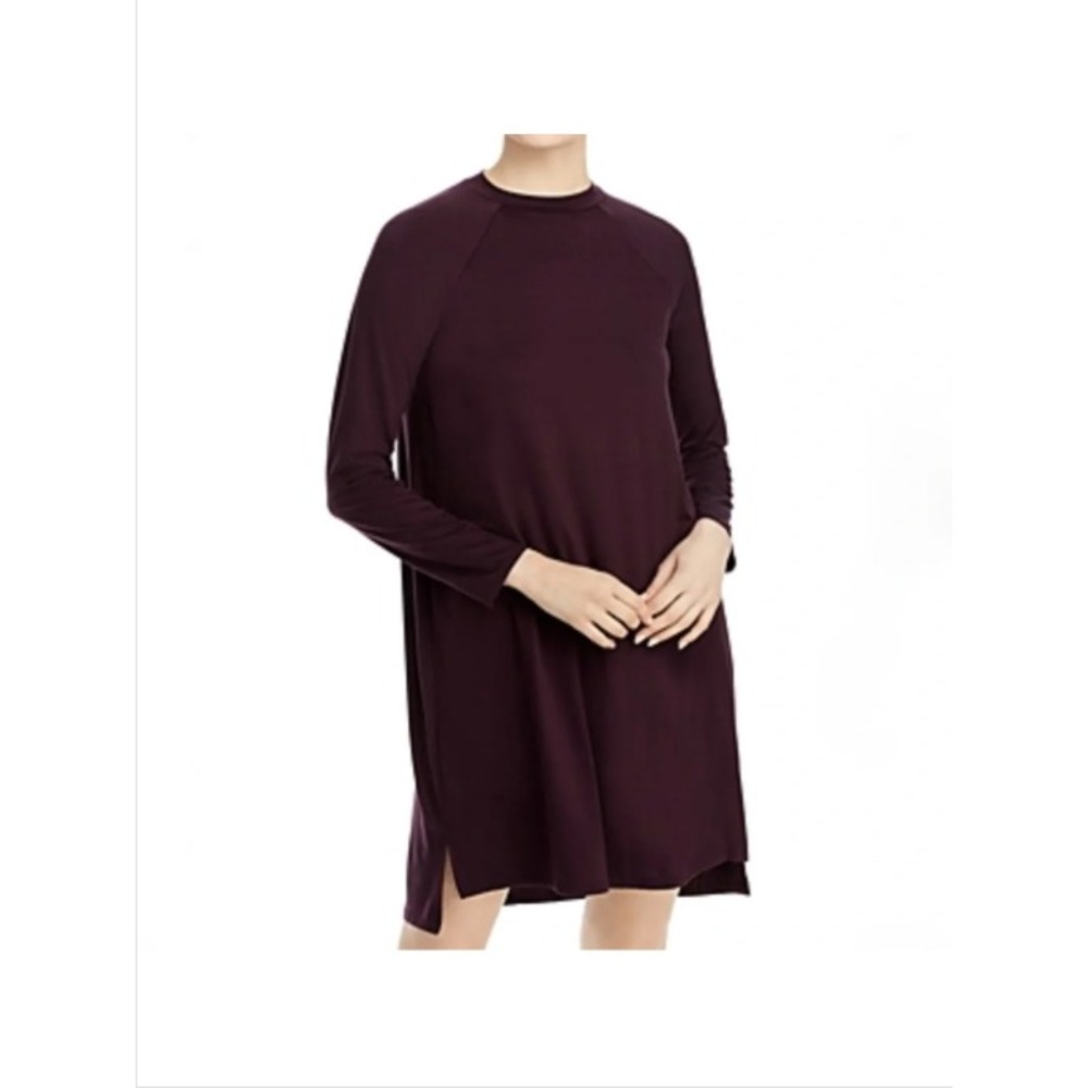 Eileen Fisher Tunic ShiftDress Long Sleeve Viscoe Burgundy Quiet Luxury Lagen XS